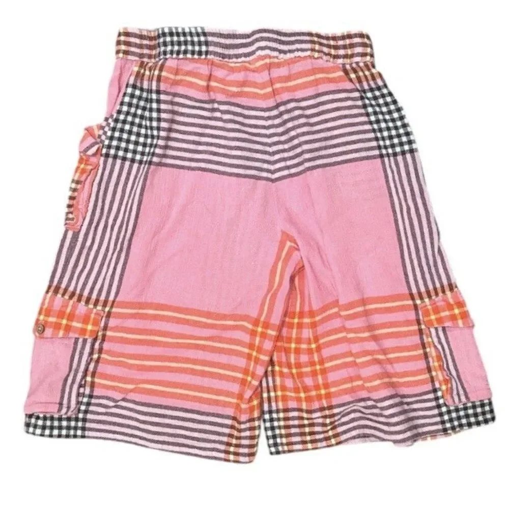 Free People Plaid Baggy Cargo Shorts Pink Wide Leg Boho Bermuda Size Small
